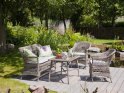 SÆT - CHARLOT - 2 stk stole + 2-pers. sofa + bord - TEAK Grey / m. hynder