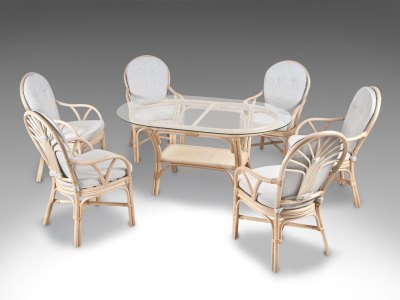 FREJA COMPACT spisebordsæt | 6 stk. spisestole (lysbeige stof) + ovalt bord